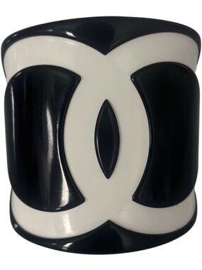 CHANEL Black and White Resin CC Cuff